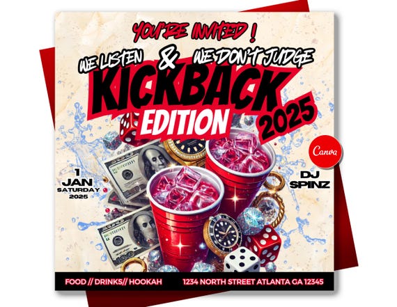 Kickback Party Flyer, Party Flyer, Club Flyer, Nightclub Flyer, Party Invite, Party Invitation, Kickback Invitation, Invitation, Party