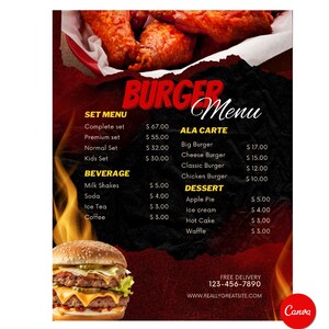 Bewerkbare menufolder, menusjabloon, voedselmenu, voedselflyer, restaurantmenu, menu foodtruck, cateringmenu, fastfoodmenu, menukaart