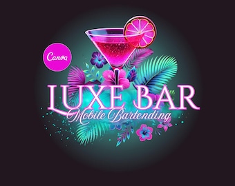 Bartender Logo, Mobile Bartender Logo, Cocktail Logo, DIY Logo, Custom Logo, Canva Logo, Glam Logo, Luxury Logo, Mobile Bar, Neon Logo