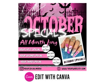 Halloween Nail Flyer, Halloween Nail Sale, Nail Halloween Flyer, October Booking, Fall Nail Flyer, Nail Flyer, Nail Sale Flyer