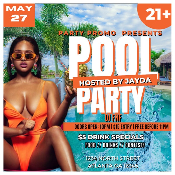 Pool Party Flyer, Spring Party Flyer, Summer Party Flyer, Party Flyer, DIY Event Flyer, Pool Flyer, Mansion Party, Editable, Yacht Party