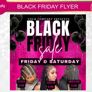 Black Friday-sjabloon, Black Friday-flyer, Black Friday-haarverkoop, Black Friday Braid-flyer, Braid-flyer, november-boeking