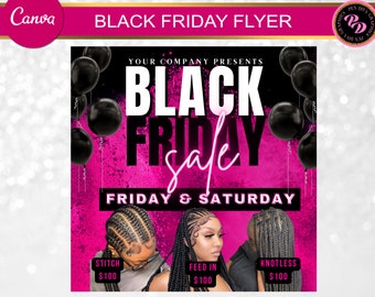 Black Friday Template, Black Friday Flyer, Black Friday Hair Sale, Black Friday Braid Flyer, Braid Flyer, November Booking