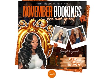 November Booking Flyer, November Books Open, November Bookings, Hair Flyer, Braid Flyer, Nail Flyer, Lash Flyer, Makeup
