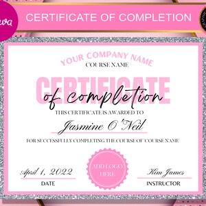 Certificate of Completion Template, Lash Training Certificate, Beauty Certificate, Nails Certificate, Certificate Template Editable