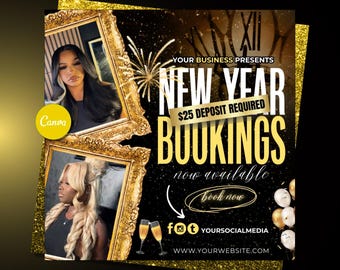 January Booking Flyer, New Year Hair Flyer, New Year Braid Flyer, New Year Braid Flyer, New Year Lash Flyer, New Year Wax Flyer, Makeup