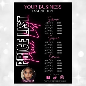 Price List Template, Price List Flyer, Price List, Hair Price List, Wig Flyer, Flyer Template, Nail Flyer, Braid Flyer, Nail Flyer, Makeup