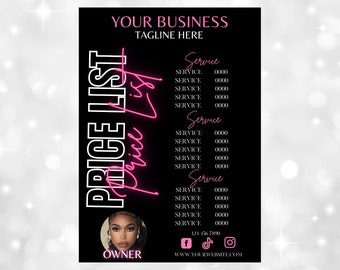 Price List Template, Price List Flyer, Price List, Hair Price List, Wig Flyer, Flyer Template, Nail Flyer, Braid Flyer, Nail Flyer, Makeup