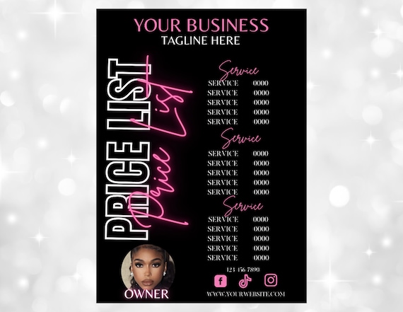Price List Template, Price List Flyer, Price List, Hair Price List, Wig Flyer, Flyer Template, Nail Flyer, Braid Flyer, Nail Flyer, Makeup