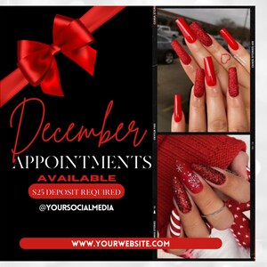December Booking Flyer, Appointments Available Flyer, December Books Open, Nail Flyer, Booking Flyer, Nail Sale Flyer, Nail Tech Flyer