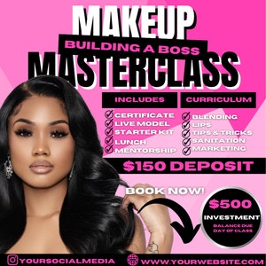 Makeup Class Flyer, Makeup Course Flyer, Makeup Masterclass, MUA Class, MUA Course, MUA Masterclass, Makeup Flyer, Flyer Template, Template