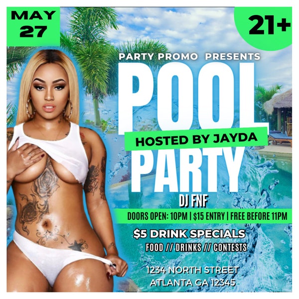 Pool Party Flyer, Spring Party Flyer, Summer Party Flyer, Party Flyer, DIY Event Flyer, Pool Flyer, Mansion Party, Editable, Yacht Party