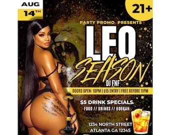 Leo Season Party Flyer, Leo Party, Club Flyer, Summer Party Flyer, Party Flyer, DIY Event Flyer, Mansion Party, Editable, Yacht Party