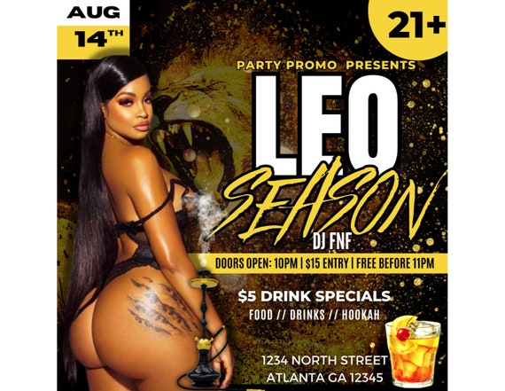 Leo Season Party Flyer, Leo Party, Club Flyer, Summer Party Flyer, Party Flyer, DIY Event Flyer, Mansion Party, Editable, Yacht Party
