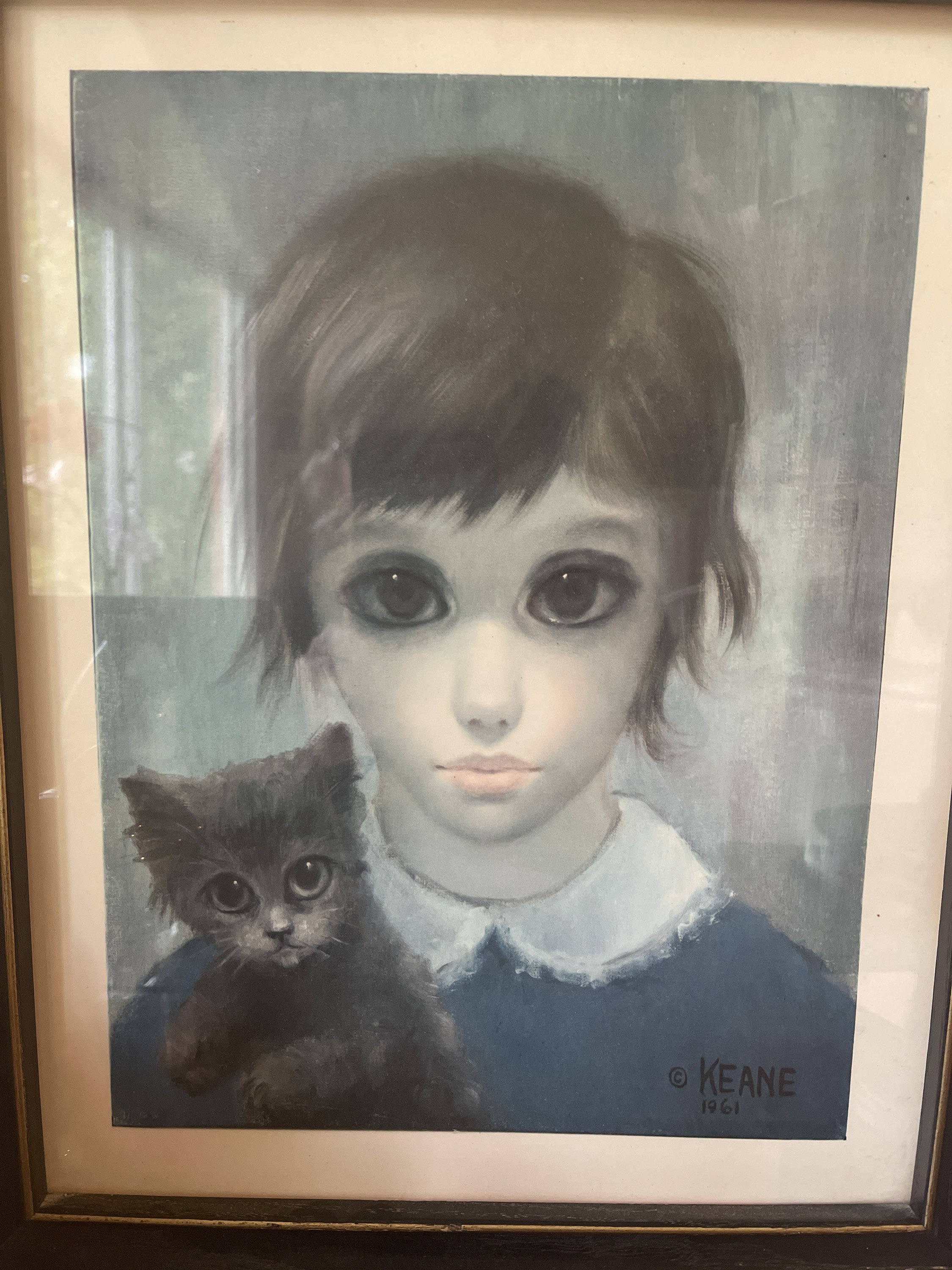Vintage Keane A Girl and Her Cat Big Eyes Painting - Etsy