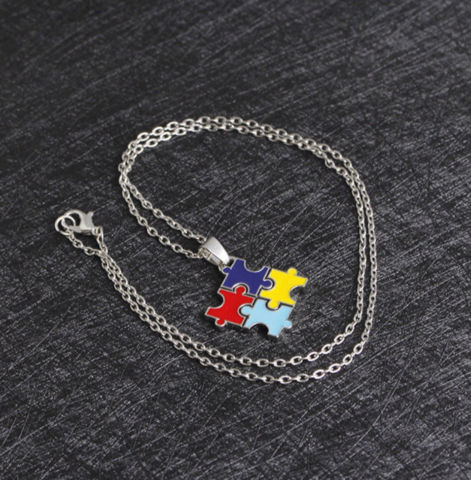 Autism puzzle necklace stainless steel Etsy