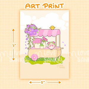 Kawaii Spring Flower cart - 5x7 Art Print | Cute spring aesthetic illustration | kawaii floral art| Cute Decor | Wall Decor
