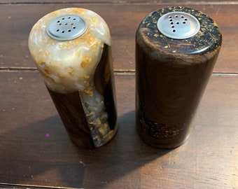 black and white with gold leaf salt and pepper shakers