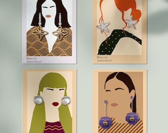 EDITABLE Earrings Display Card, Earring Card Holder, Jewelry Display Card, Earring Tags, Girl Portraits, Earring Package Template
