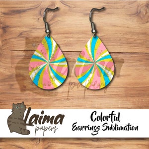 Colorful Print Digital Sublimation Earring Designs Template PNG, Instant Digital Download, Earring Blanks Design, Printable ES96