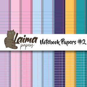 Colorful Notebook Paper in Digital Format, Back to School Stationery Writing Paper and Graph Paper, Instant Download Scrapbooking Paper