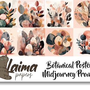 May include: A set of six digital illustrations featuring abstract botanical designs in shades of brown, pink, and green. The illustrations are arranged in a grid pattern and feature various leaves, branches, and flowers.