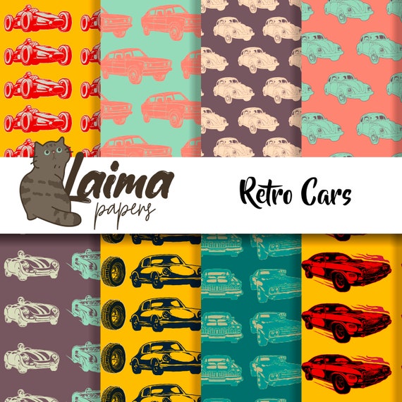 Retro Cars Theme Scrapbooking Paper Car Digital Paper - Etsy