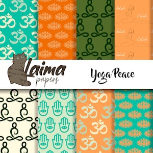 Yoga Inspired Scrapbook Papers, Hand of Fatima, Om Sign, Lotus Flower Digital Papers, Yoga Background, Yoga Craft Ideas, Om Wallpaper