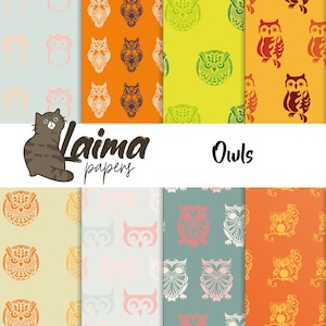 Colorful Owl Scrapbook Paper, Printable Paper Pack, Digital Paper, Owl ...