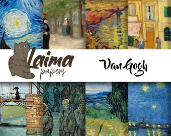 Van Gogh Printable Scrapbook Papers, Digital Art Backgrounds, Starry Night Instant Download, DIY Van Gogh Craft Papers