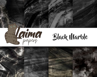 May include: A set of six digital paper textures featuring black marble patterns. The papers are ideal for creating backgrounds, scrapbooking, and other digital projects. The text "Laima papers" and "Black Marble" are visible in the image.