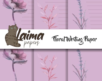 Floral Lilac Printable Stationery / 8.5x11 / Lined, Unlined, Purple Letter Writing Paper / Printable Cute Stationery Paper / Nature Inspired