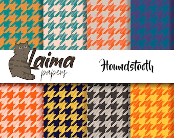 Papel de álbum de recortes digital Houndstooth, papel Houndstooth imprimible, kit de papel artesanal DIY, impresión de papel moderno, papel Houndstooth imprimible Boho