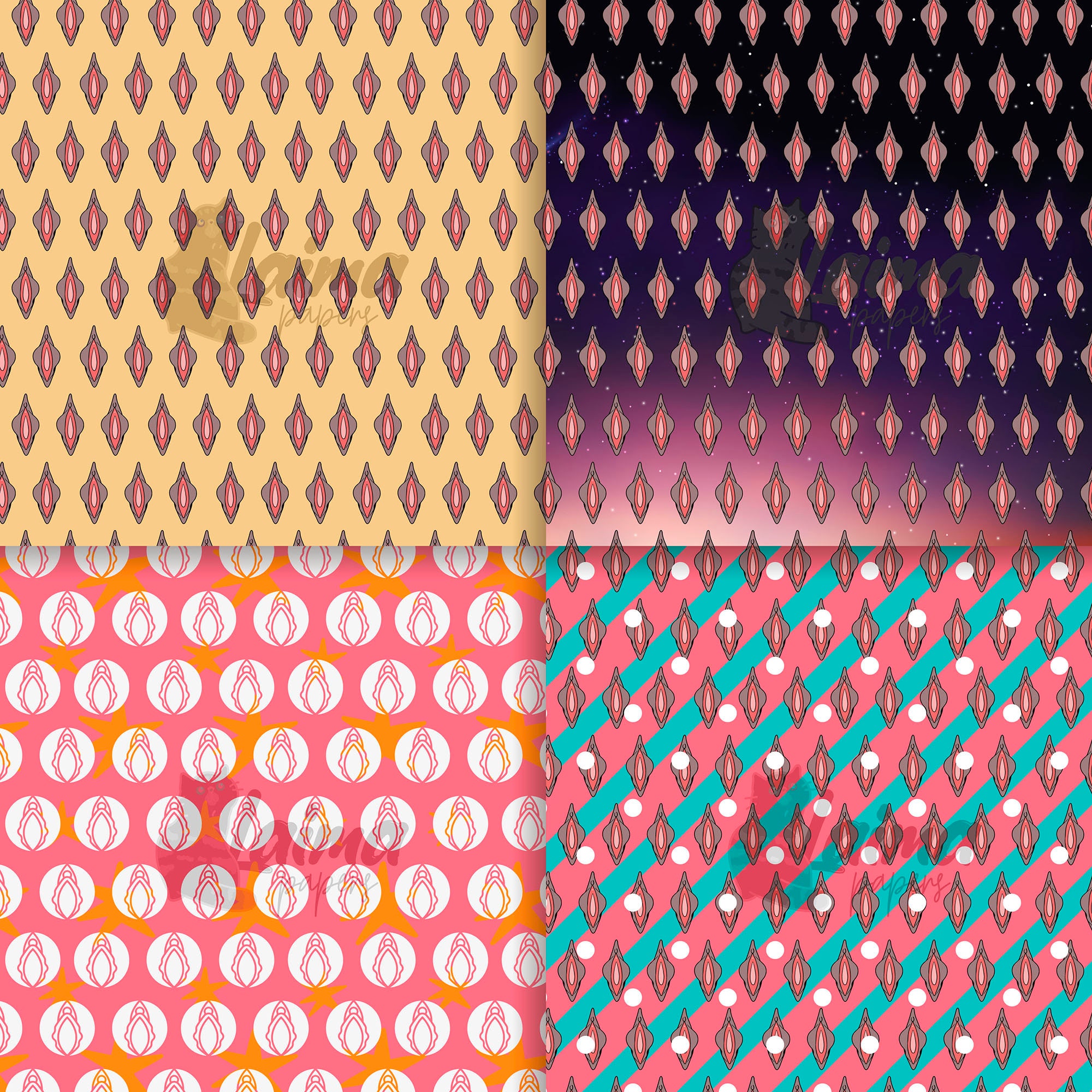 Vulva Digital Printable Paper, Vagina 12x12 Scrapbook Paper, Feminist Decoration Art, Female