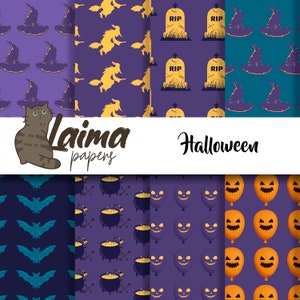 Halloween Digital Paper Pack, Printable Witch Papers, Witch Hat and Bat Design, Scrapbooking Paper Ephemera, Halloween Papercraft Ideas