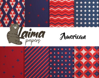 Scrapbooking Paper With American Colors, Patriot Scrapbook Paper, Blue Red White Digital Paper, American Background, Instant Download Paper