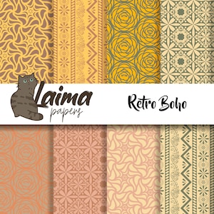 Vintage Boho Digital Paper, Retro Scrapbook Paper, 60s Packing Paper, Oldies Old School Scrapbook Paper for Crafting