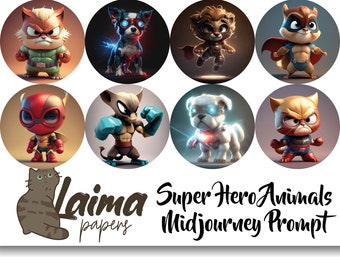 AI Professional Midjourney Prompt HQ Super Hero Cartoon Animals, Midjourney AI Art, Testé et personnalisable, Best Midjourney Prompt