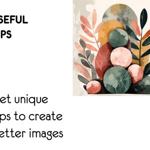 May include: Abstract art print featuring a cluster of colorful circles and leaves in shades of pink, green, brown, and yellow. The circles are arranged in a layered, overlapping pattern, creating a sense of depth and dimension. The leaves are stylized and abstract, adding a touch of nature to the design.