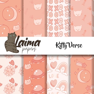 Kitty Verse Printable Digital Paper, Instant Download Scrapbook Paper, Cat Digital Background, Animal Wallpaper, Cute Kitty Scrapbook Paper