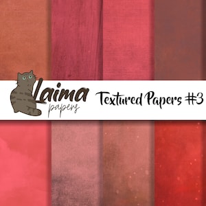 May include: Set of four digital paper textures in shades of red, pink, and brown. The papers have a subtle textured look and are perfect for digital scrapbooking, card making, and other craft projects.  The papers are labeled "Laima Papers Textured Papers #3".