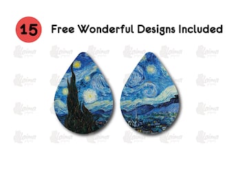 Van Gogh Starry Night Print Digital Sublimation Earring Designs Template PNG, Instant Digital Download, Earring Blanks Design,Printable ES96