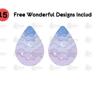 Cute Clouds Print Digital Sublimation Earring Designs Template PNG, Instant Digital Download, Earring Blanks Design, Printable ES96