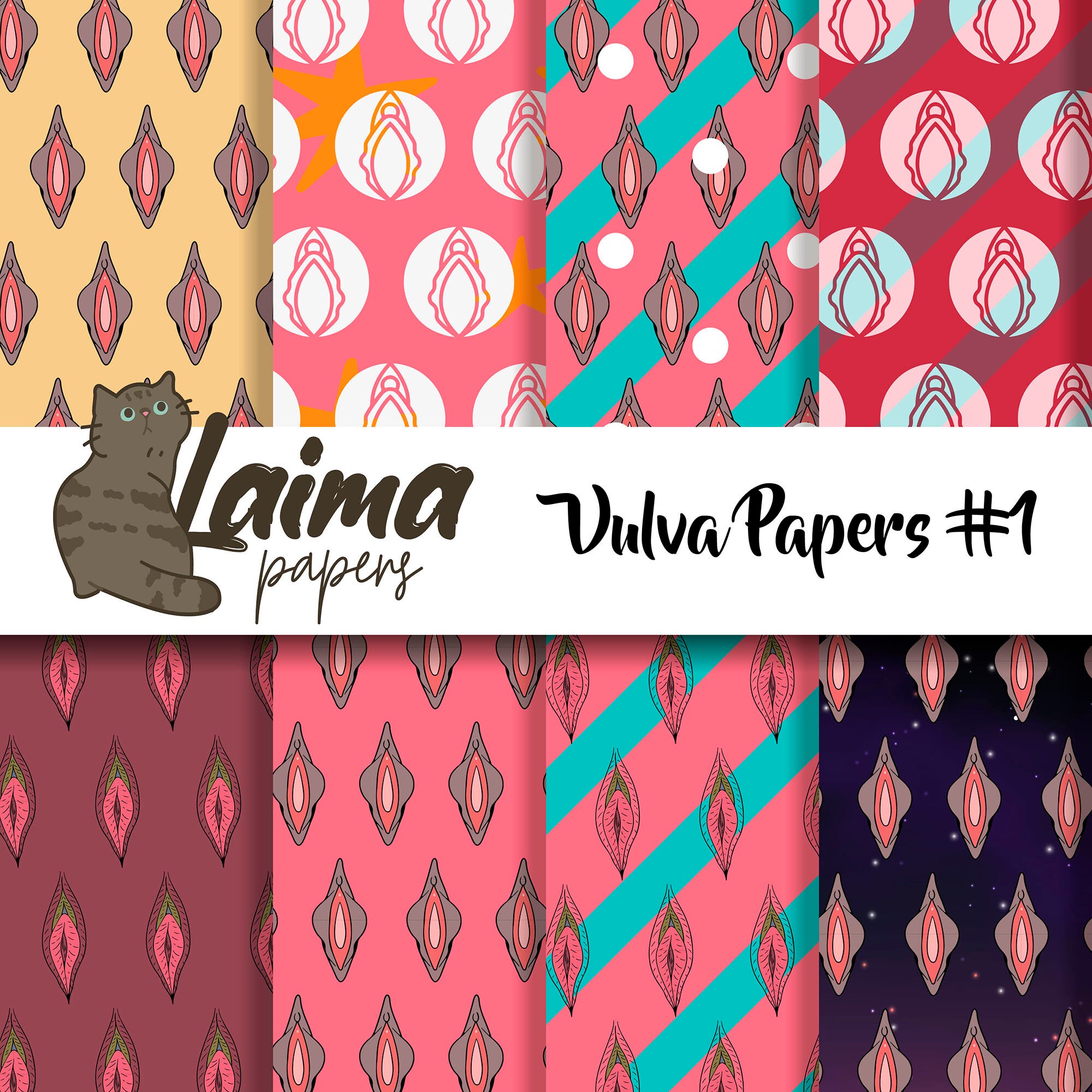 Vulva Digital Printable Paper, Vagina 12x12 Scrapbook Paper, Feminist Decoration Art, Female