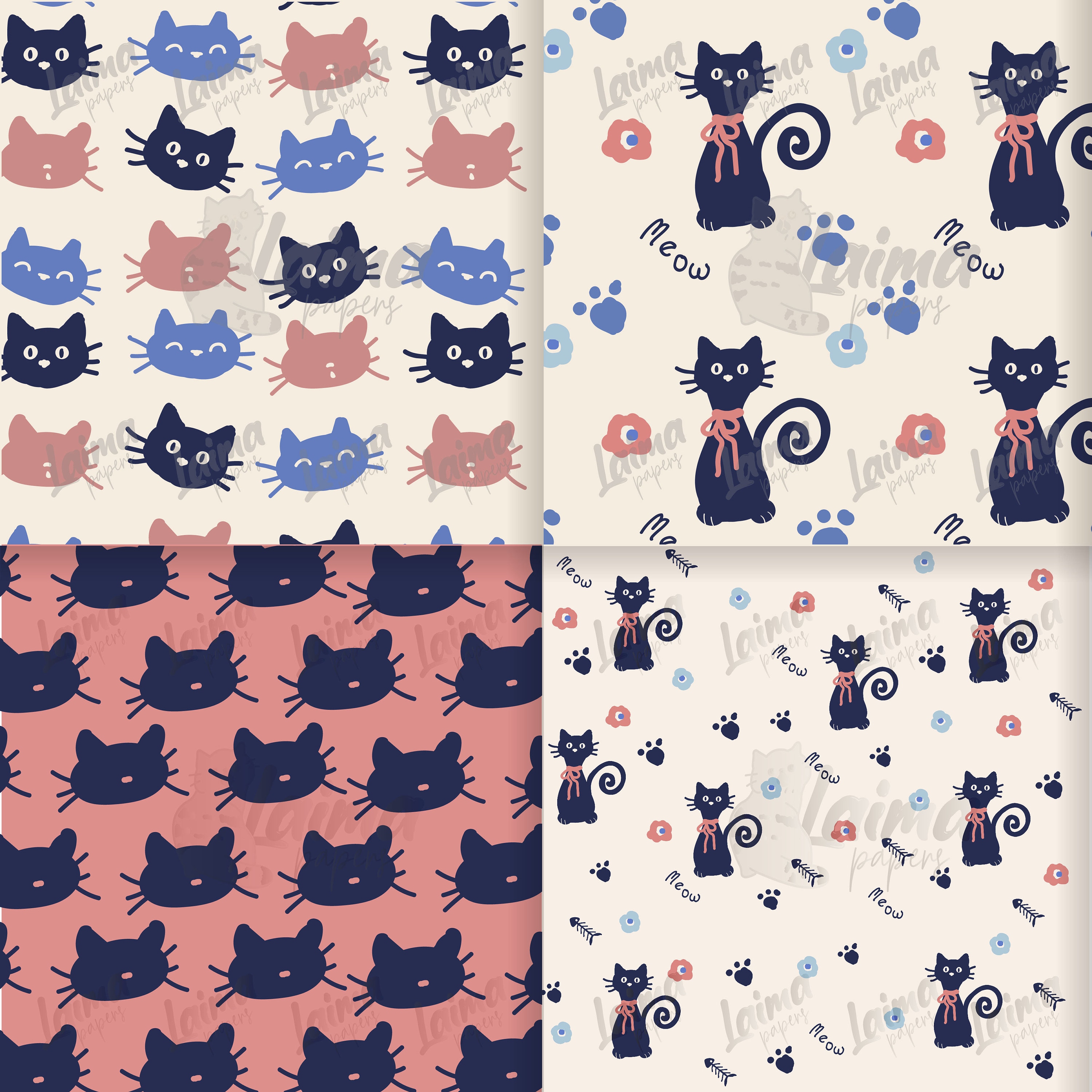 Cat Printable Digital Paper Instant Download Scrapbook Paper Etsy