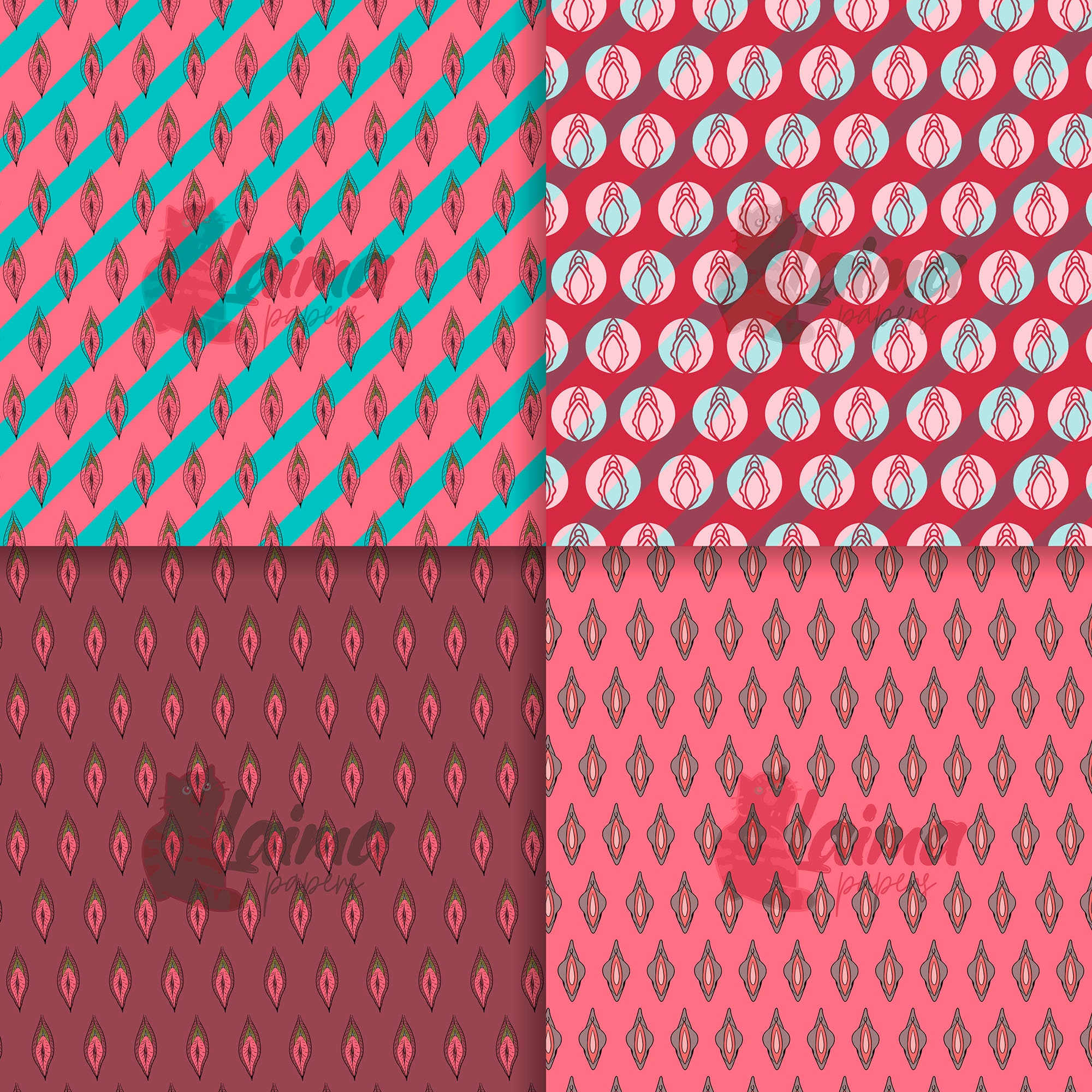 Vulva Digital Printable Paper, Vagina 12x12 Scrapbook Paper, Feminist Decoration Art, Female