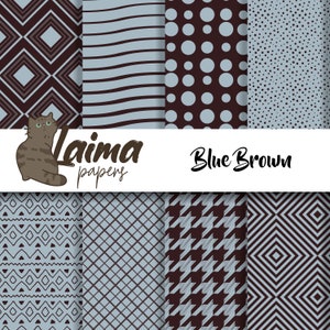 Blue & Brown Printable Craft Paper, 12x12 Packing Paper Set, Elegant Scrapbook Paper, DIY Downloadable Paper for Crafting, Blue Background