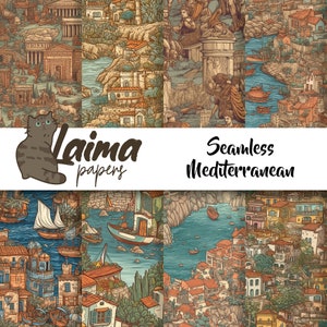 Printable Mediterrenean Seamless Pattern Scrapbooking Papers