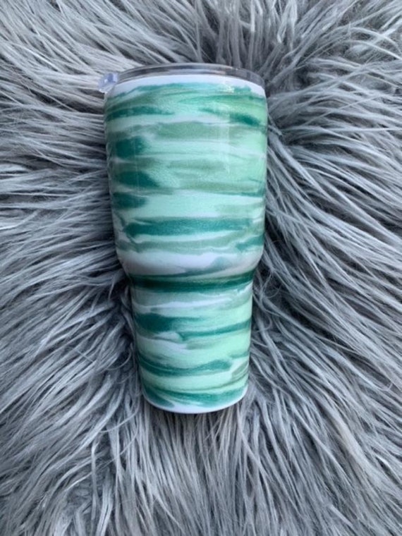 Green Blue And Mint Alcohol Ink Tumbler Cup Etsy
