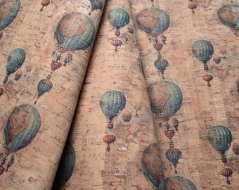Cork Fabric Sheet - Vintage Balloons